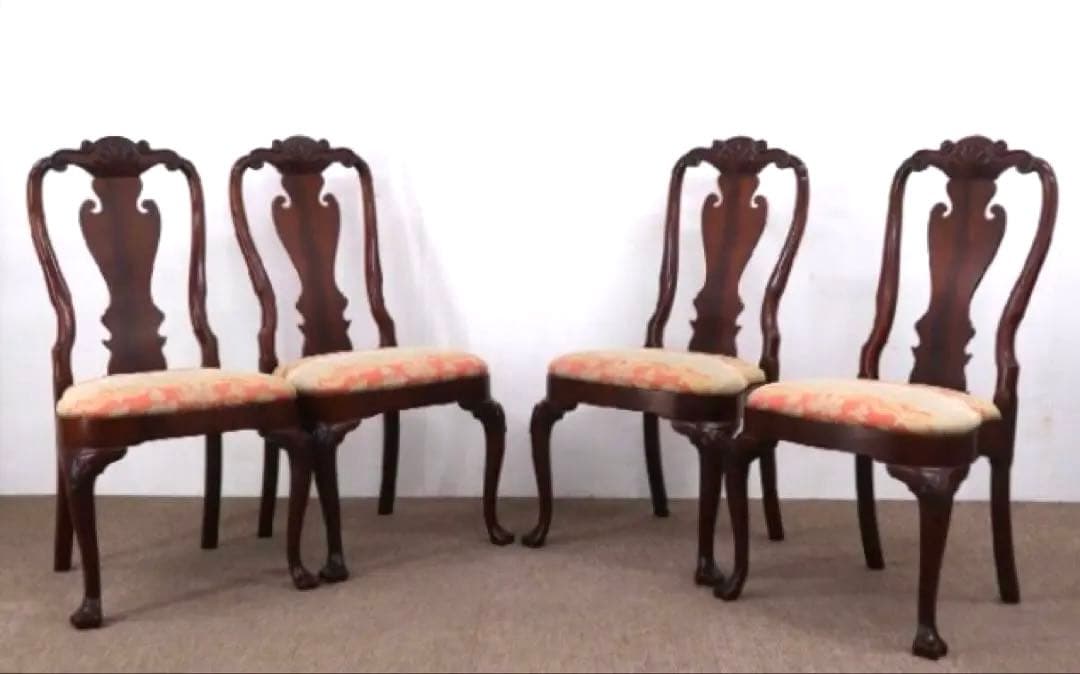【送料無料地域限定】アンティーク　西洋カンセル社アインア様式猫脚チェア４脚セット