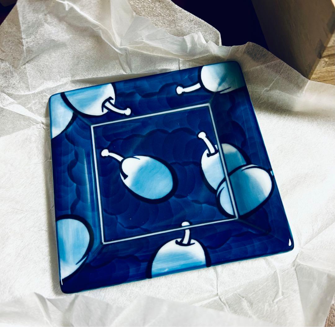 源右衛門作 染濃 プルーン文 角皿 5客 共箱