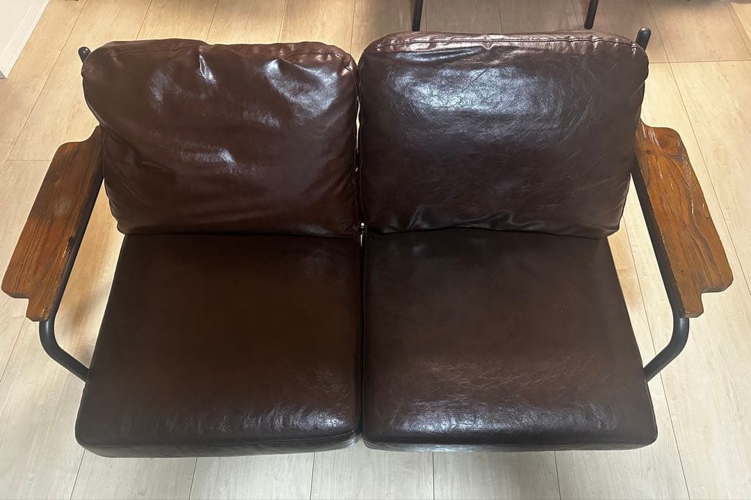ブラウン合成皮革ソファ 2人掛け