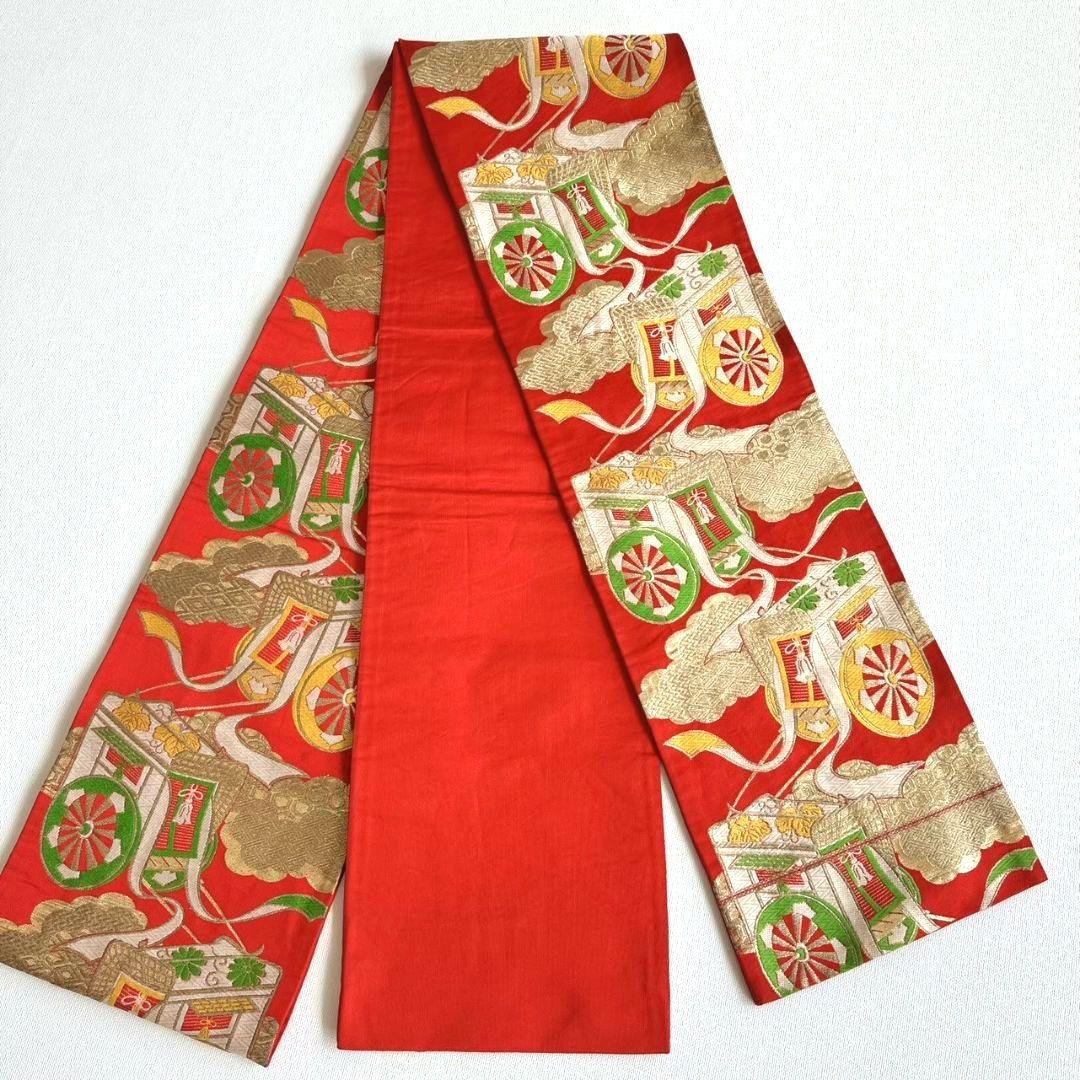 セット　七五三　7歳女の子　長着＆袋帯＆長襦袢＆小物　緑　源氏車金糸青海波　地紋