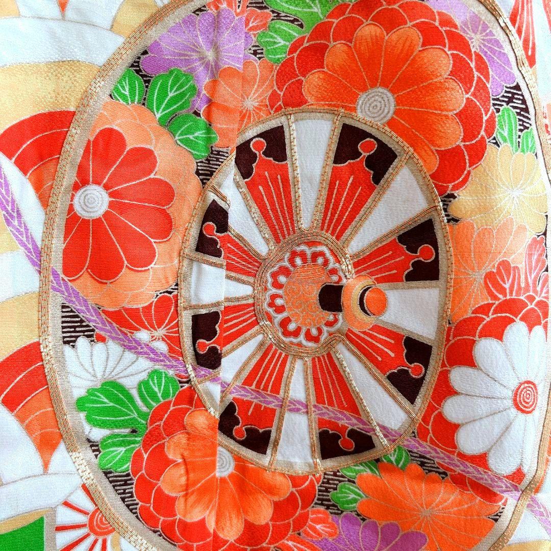 セット　七五三　7歳女の子　長着＆袋帯＆長襦袢＆小物　緑　源氏車金糸青海波　地紋