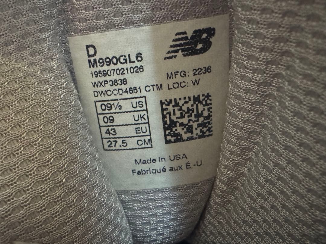 ほぼ未使用 New Balance 990V6 M990GL6 27.5