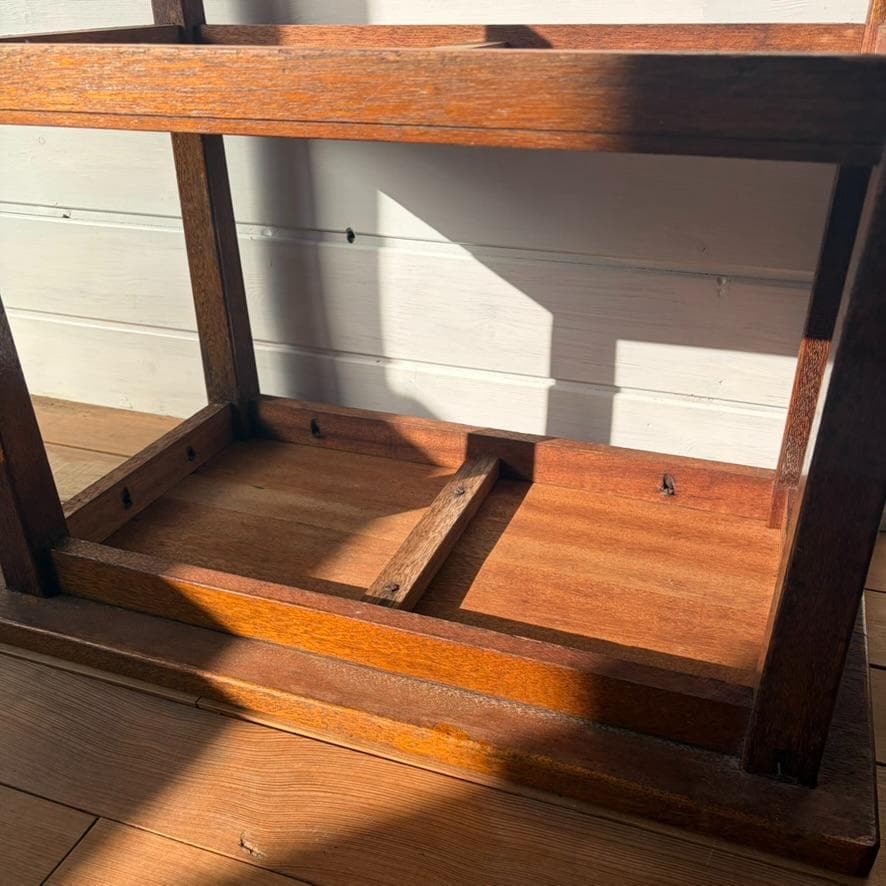 木製 二段 サイドテーブル／小机 飾り台 古家具 古道具