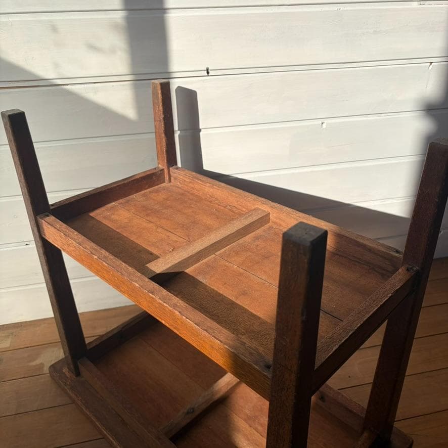 木製 二段 サイドテーブル／小机 飾り台 古家具 古道具