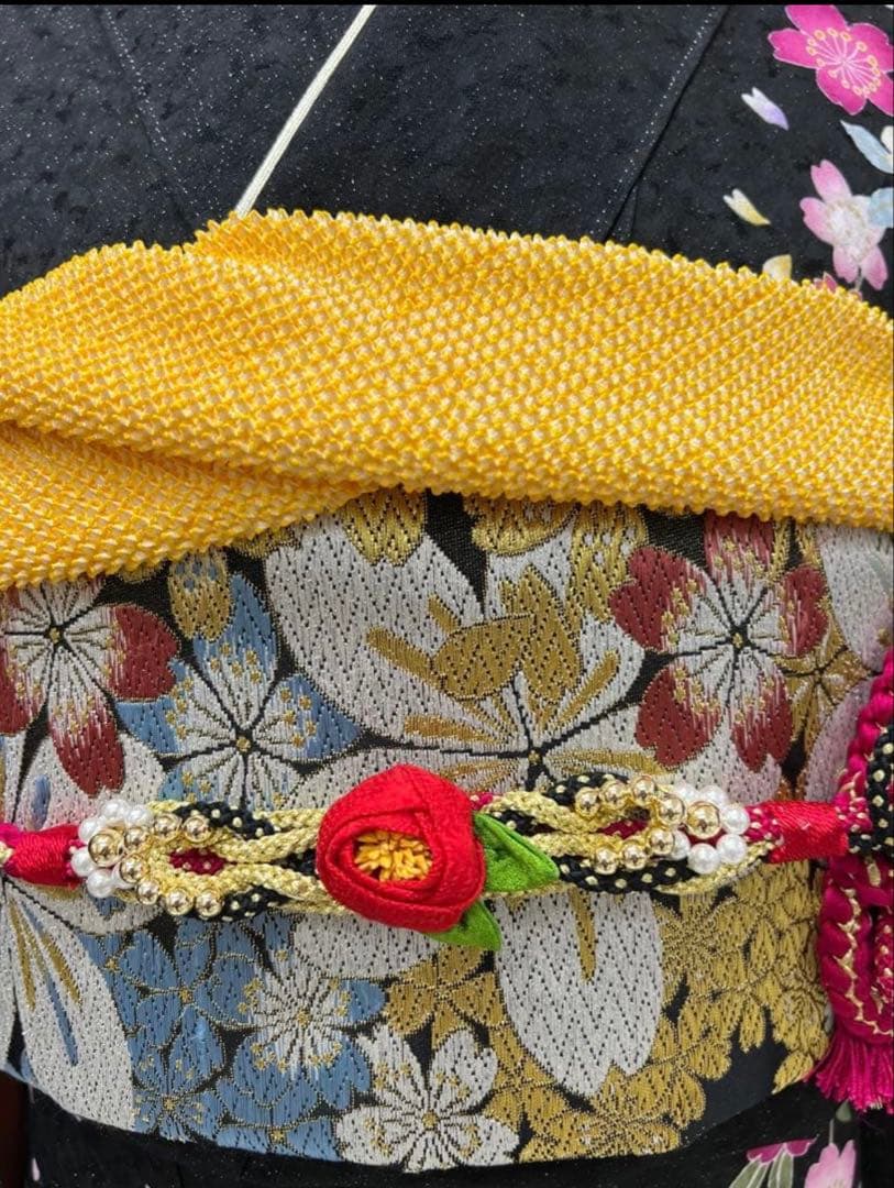 振り袖　フルセット　別誂長襦袢　黒　成人式　金彩加工　刺繍入り　銀通し　768