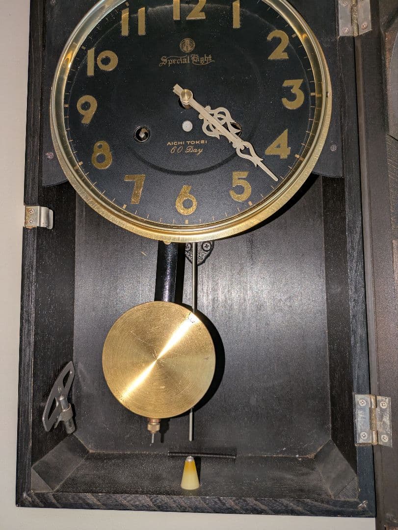 木製ブラウン掛時計 柱時計　60days アイチの時計