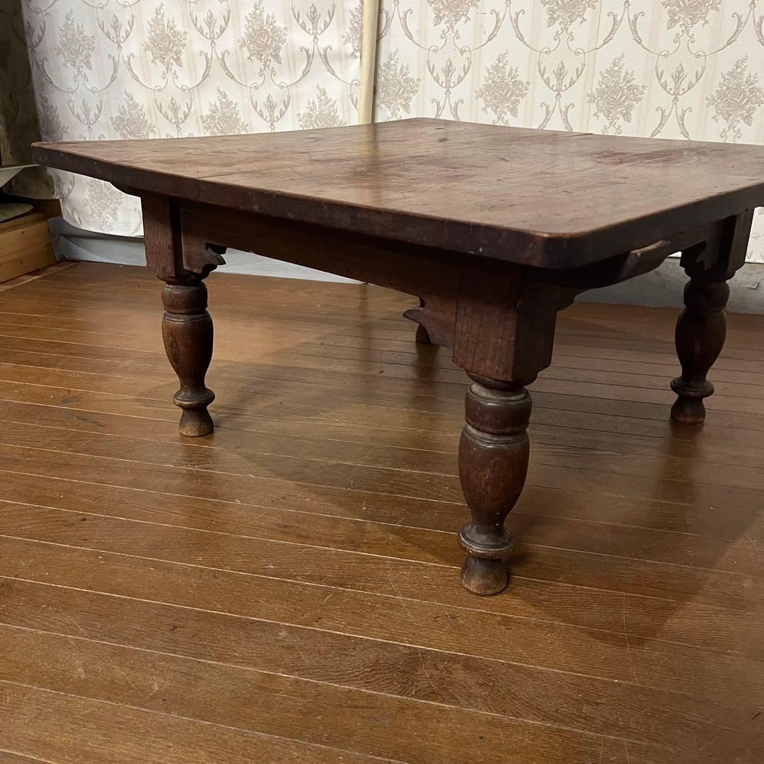 【アンティーク】昭和レトロ 木製 ろくろ脚 ローテーブル 文机 座卓 古道具