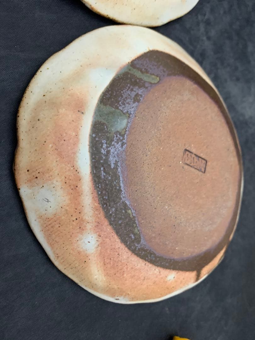 中郷窯　鈴木茂至　信楽焼　紅粉引　丸銘々皿　5枚　寒六窯平野敏三　共箱栞