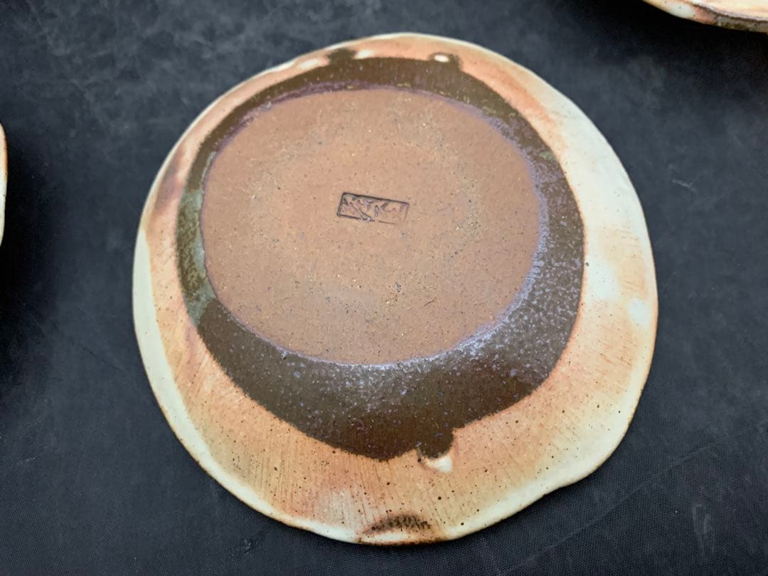 中郷窯　鈴木茂至　信楽焼　紅粉引　丸銘々皿　5枚　寒六窯平野敏三　共箱栞