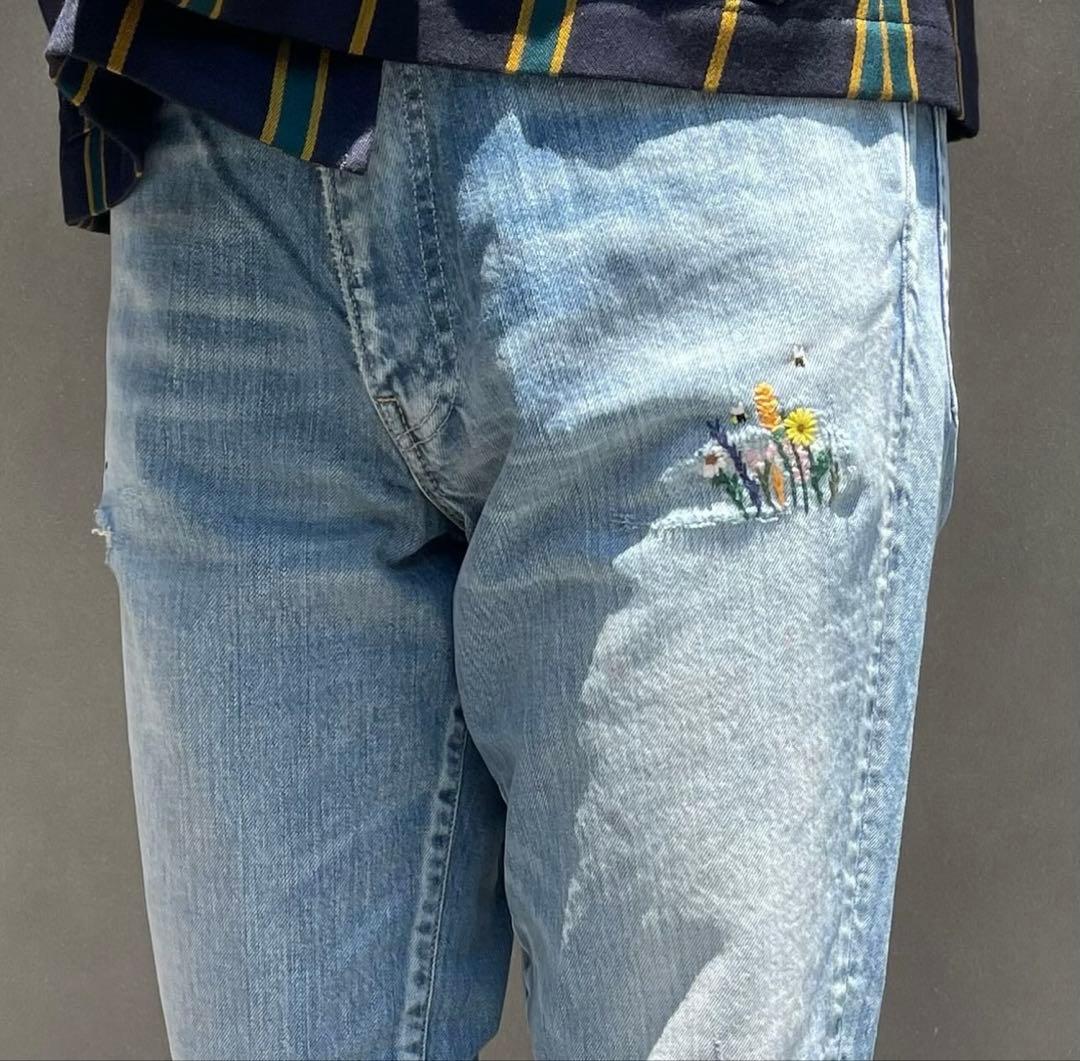 【1/31まで価格】 45R 再び ライ麦デニム クロスビー５　ハッチとお花刺繍