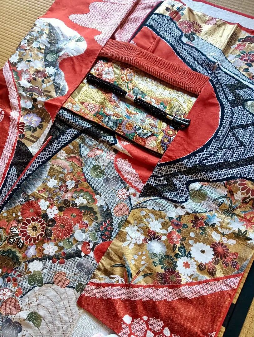 豪華総柄　本絞り金彩手描き友禅　振袖フルセット未着用しつけ付　丈163 裄66