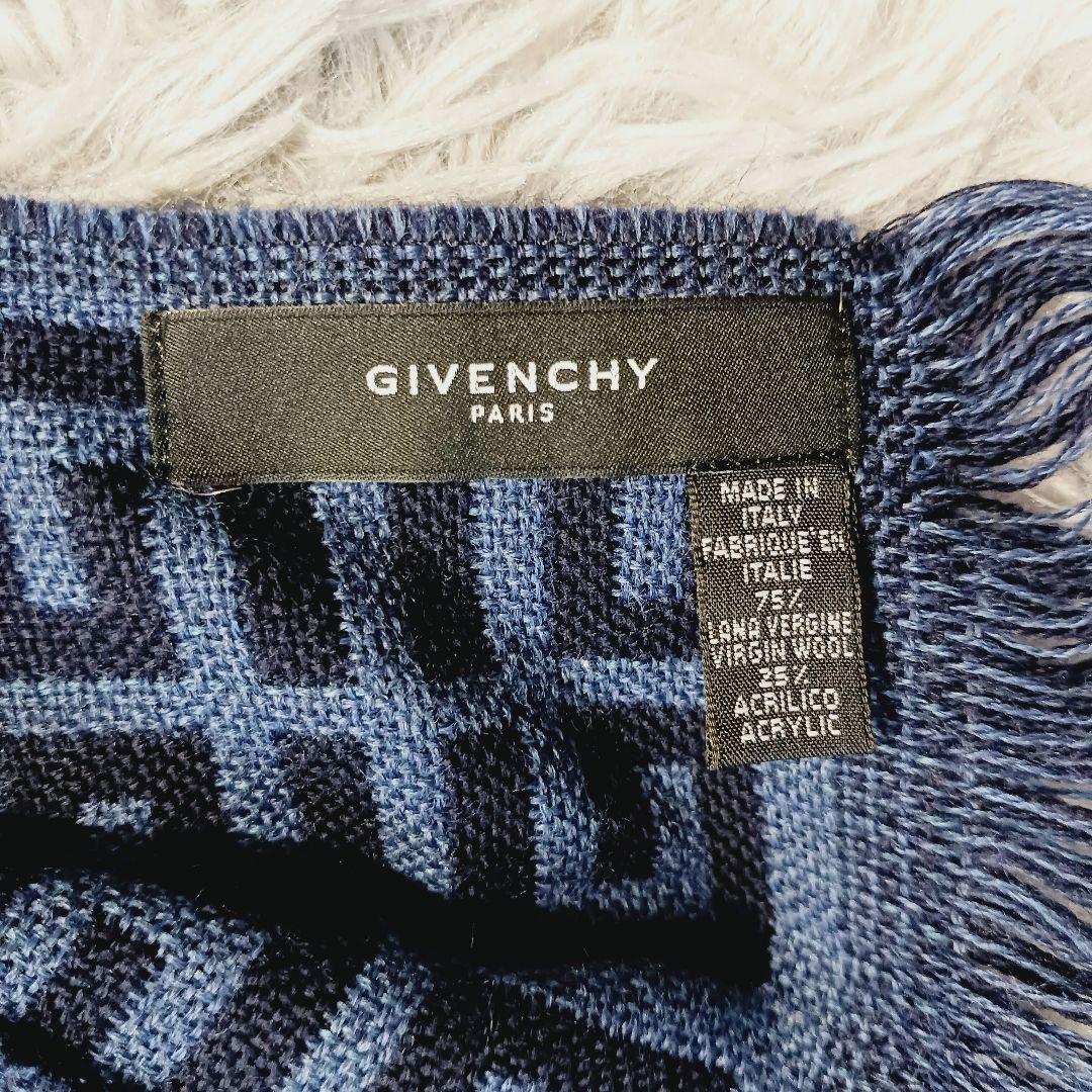 ✨GIVENCHY ジバンシー✨マフラー ウール混 4Gロゴ 紺 青 イタリア製