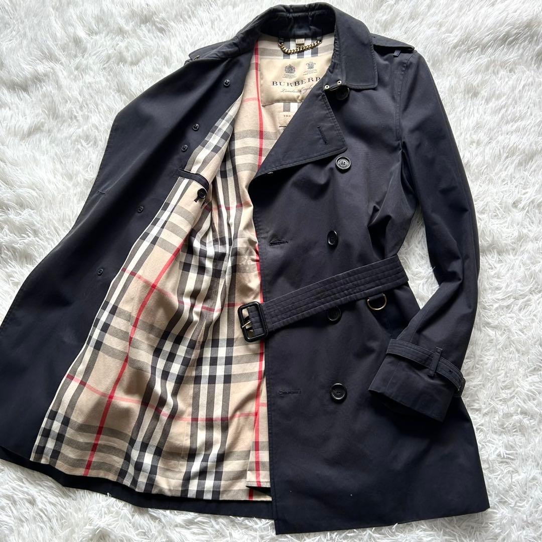 【美品】バーバリー　トレンチコート　ケンジントン　ベルト完備　ネイビー　46