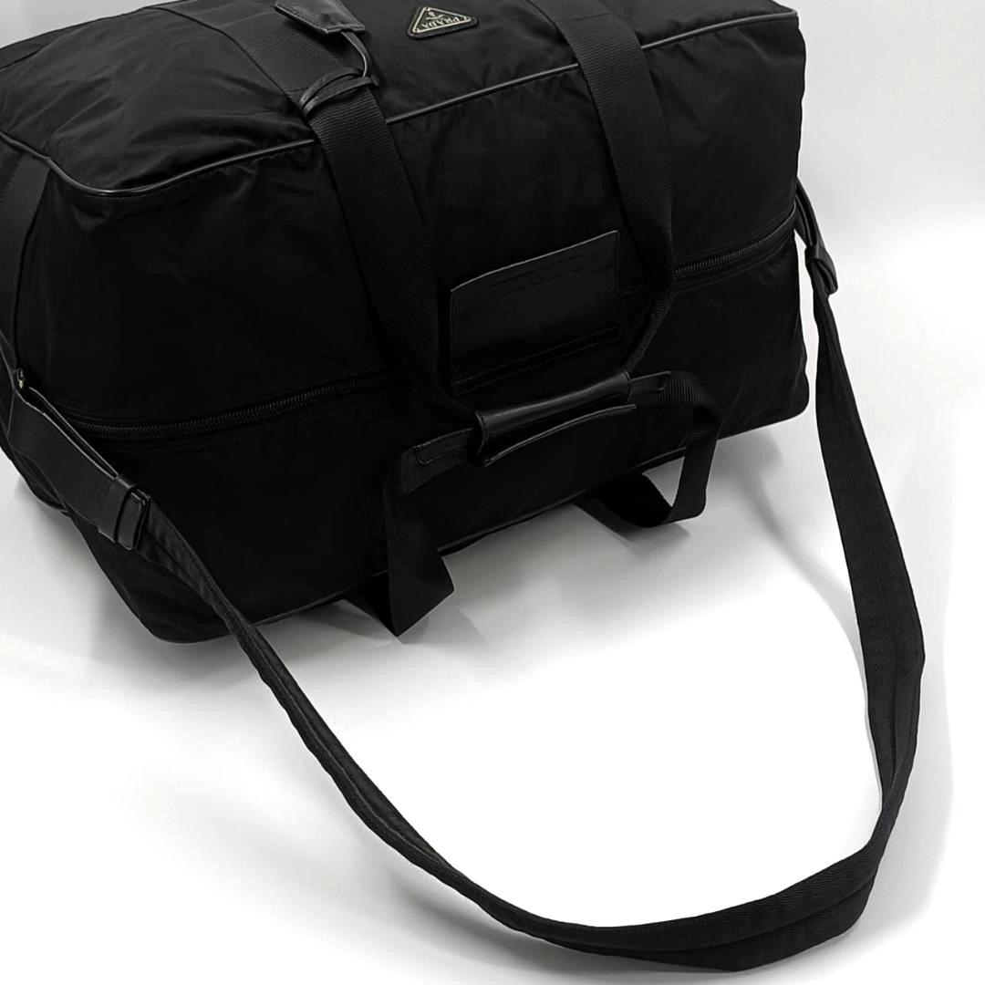 希少✨プラダ 南京錠鍵付き　2way ボストンバッグ 三角ロゴ ナイロン 革 黒