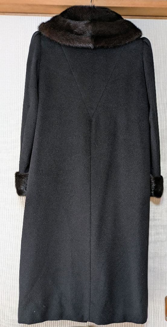 美品　ソレイユ　三陽　マキシ　ロングコート カシミヤ　100%　ミンクファー　黒