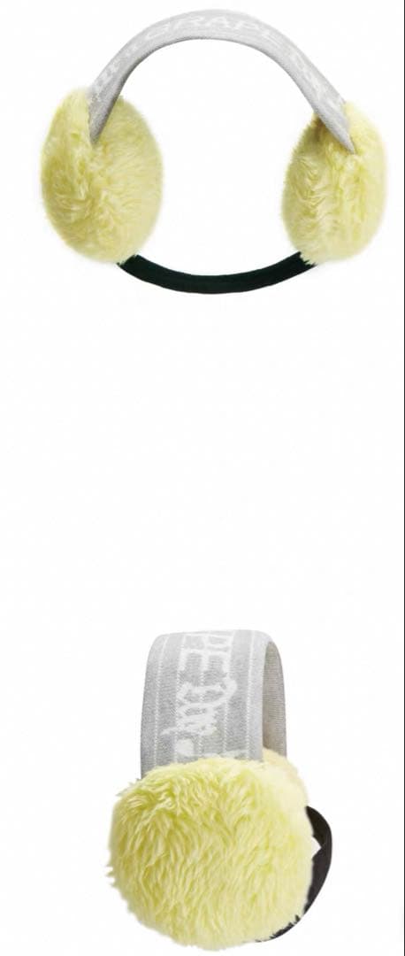 GRAPE楽譜アルファベット ニット ファー ヘアバンド イヤーマフ黄色グレー