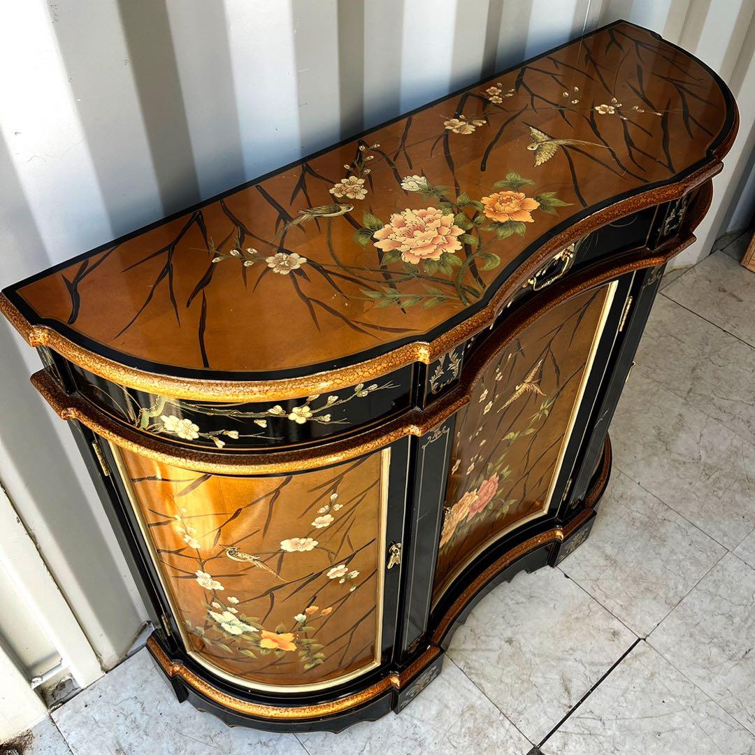 取付無料！中国美術 シノワズリ おしゃれアンティークサイドチェスト 花柄箪笥✨