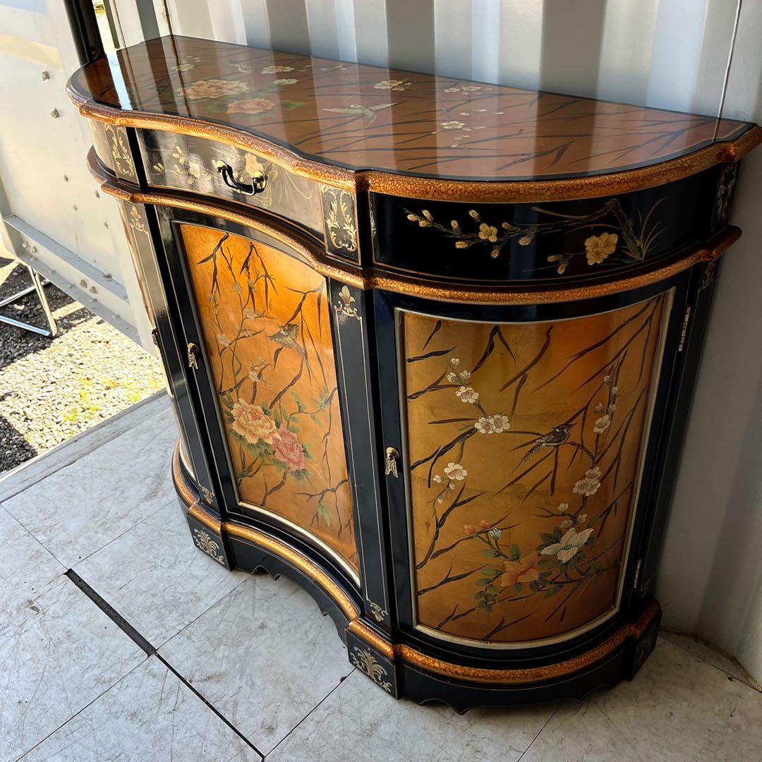 取付無料！中国美術 シノワズリ おしゃれアンティークサイドチェスト 花柄箪笥✨