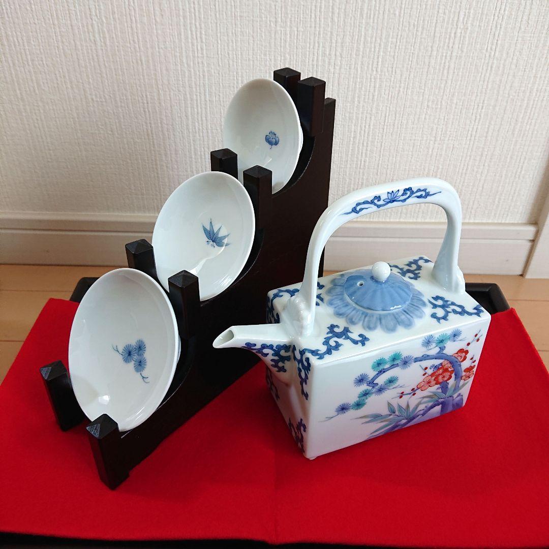 秋篠宮悠仁親王御誕生記念 松竹梅 高台盃 角酒器揃い 小笠原藤右衛門 証明書付き