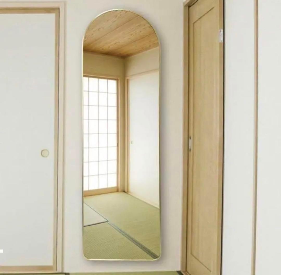 スタンドミラー アーチ型 ゴールド 160cmx50cm 全身鏡 壁掛け 姿見