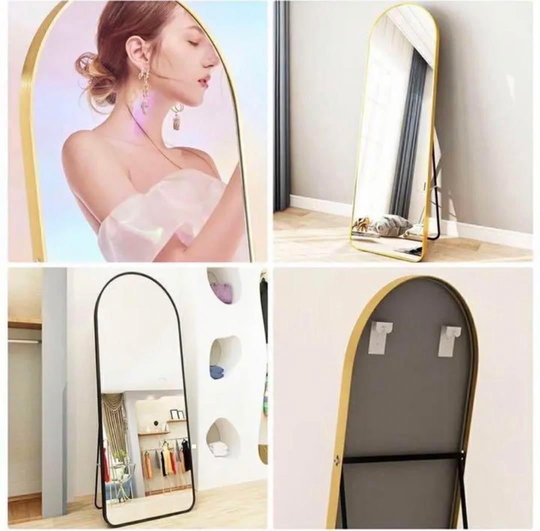 スタンドミラー アーチ型 ゴールド 160cmx50cm 全身鏡 壁掛け 姿見