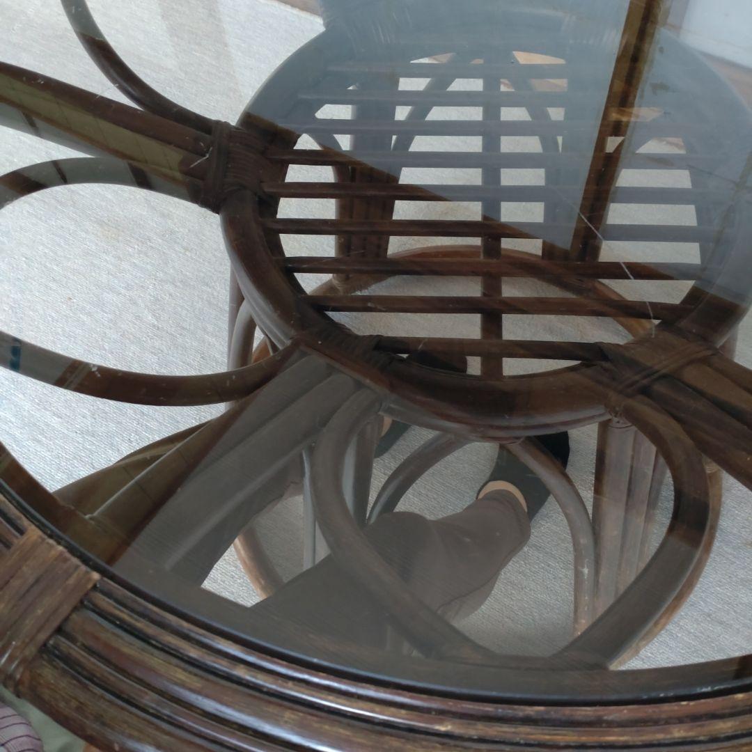 ラタンテーブル　ガーデンテーブル　机 ガラステーブル