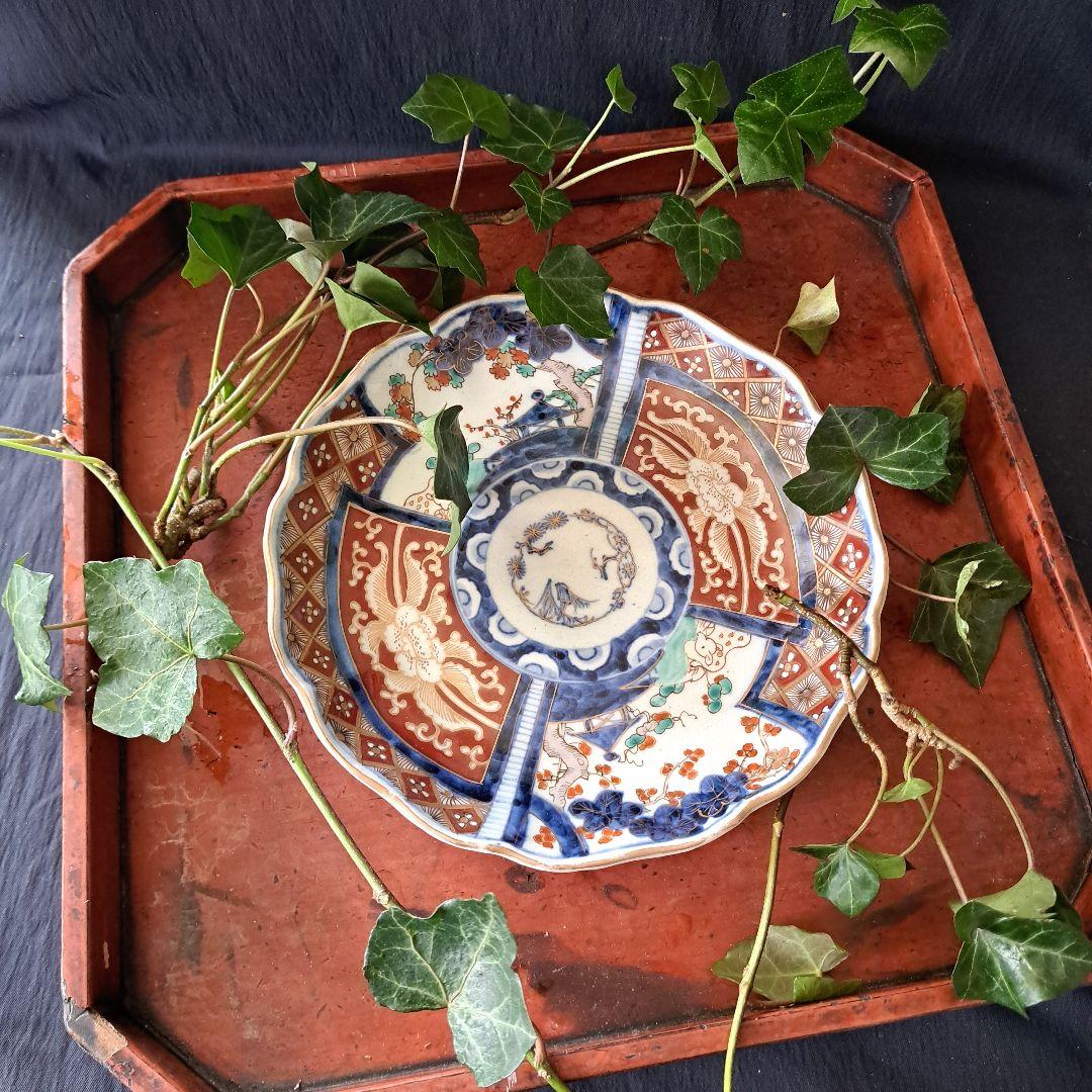 「華やかな食卓！ 金彩古伊万里皿(直径21cm)」富貴長春皿2客セット 骨董アン