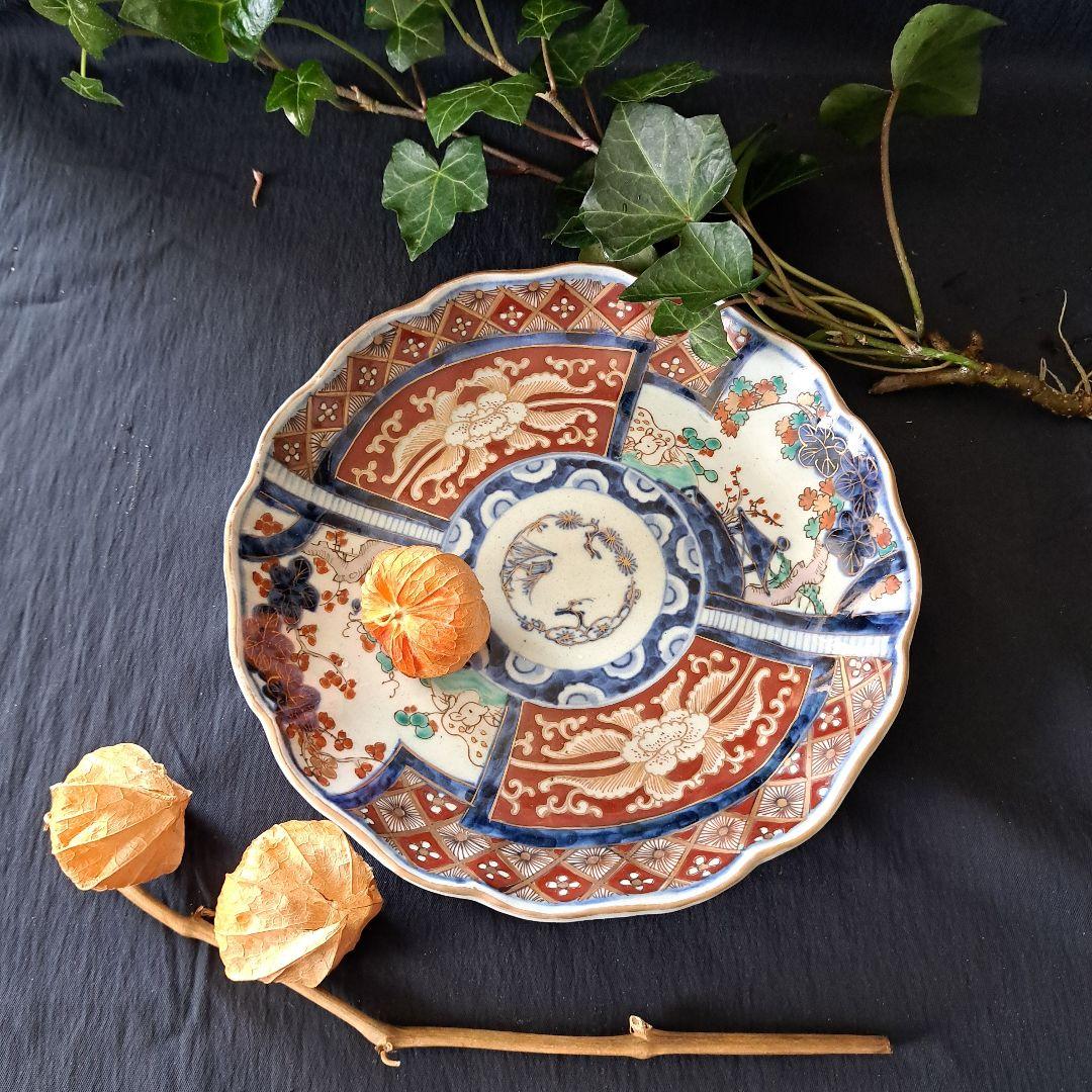 「華やかな食卓！ 金彩古伊万里皿(直径21cm)」富貴長春皿2客セット 骨董アン
