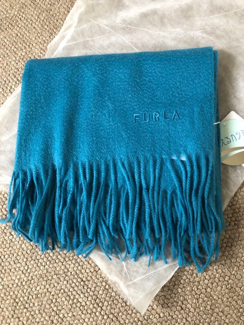 タグ付き未使用 FURLA カシミヤ100% ストール 青