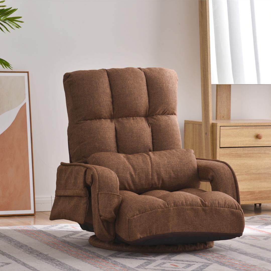 回転式座椅子肘掛けハイバック座いすリクライニング1人掛けソファー【ブラウン】