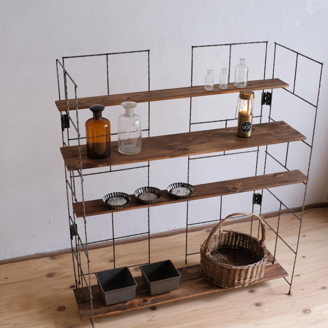 無骨なアイアン＆ウッド飾り棚B　イベント什器　看板　ガーデン　シェルフ