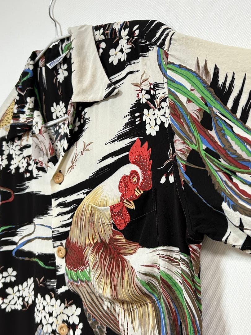 サンサーフ 和柄アロハシャツ 鶏×桜柄 未使用 美品