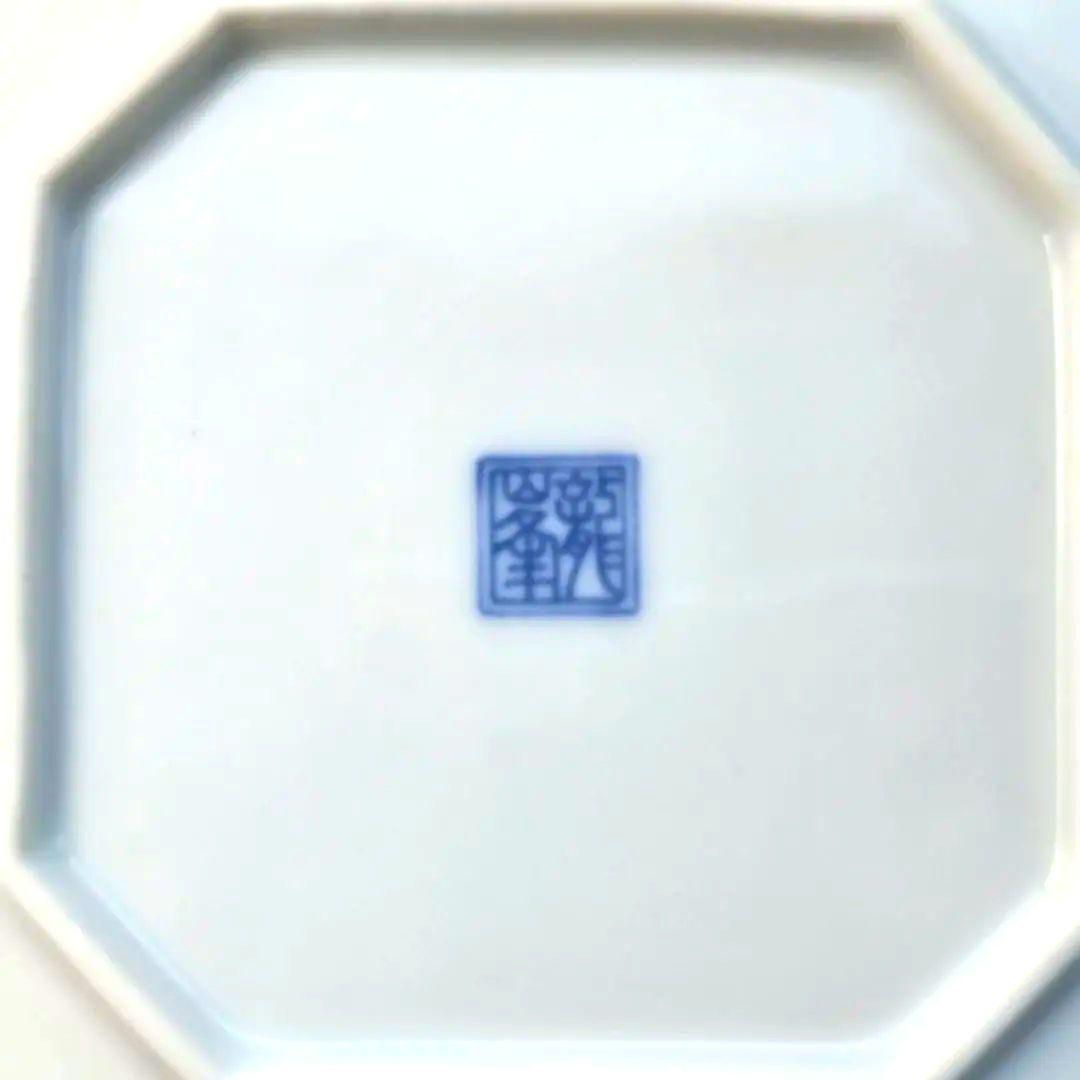 龍峰窯 龍峯窯 緑彩 金欄手 八角皿 中皿 5枚 色絵山水 染付 取り皿