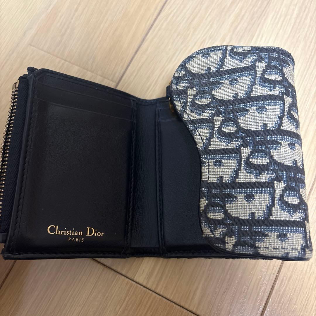 Christian Dior 三つ折り財布 ネイビー/ベージュ