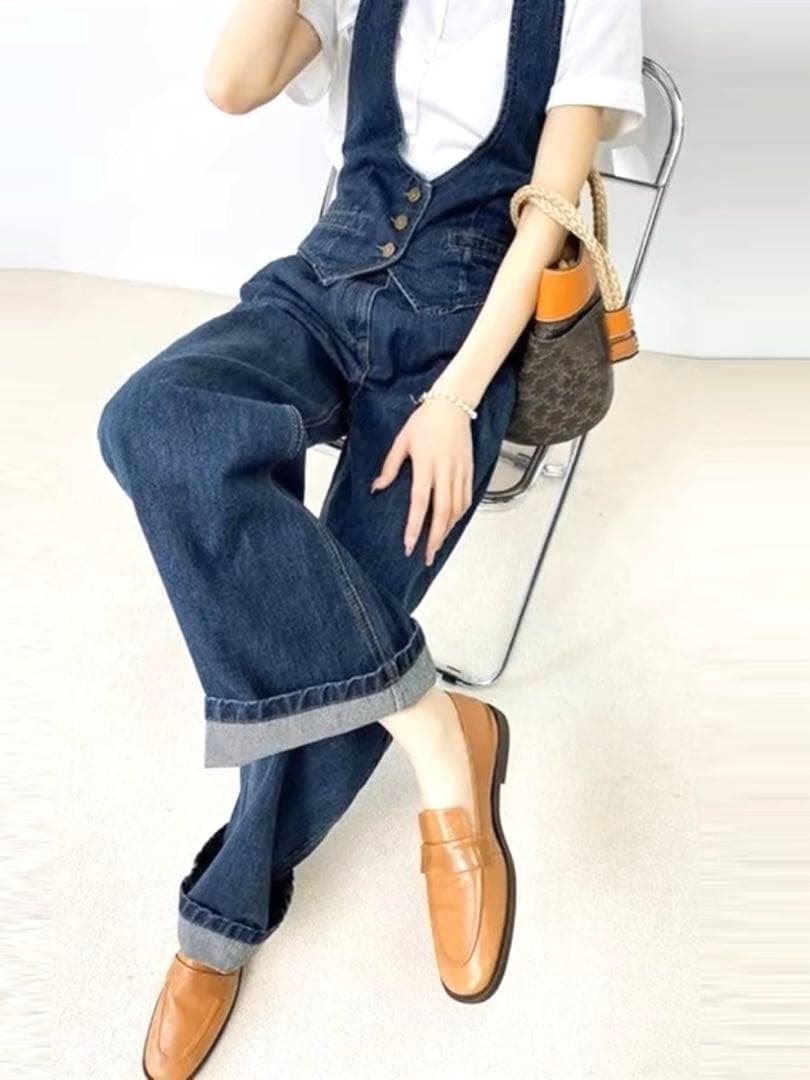 ホルターネックベスト付き❗️デニムジャンプスーツ✨カジュアル