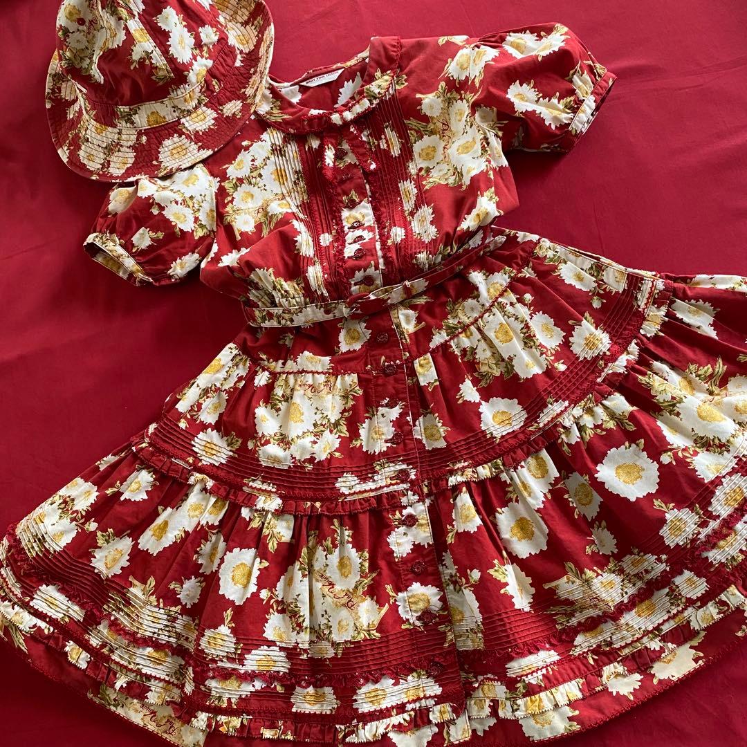 ベビーピンクハウス　フラワープリントワンピース・ハット2点セット