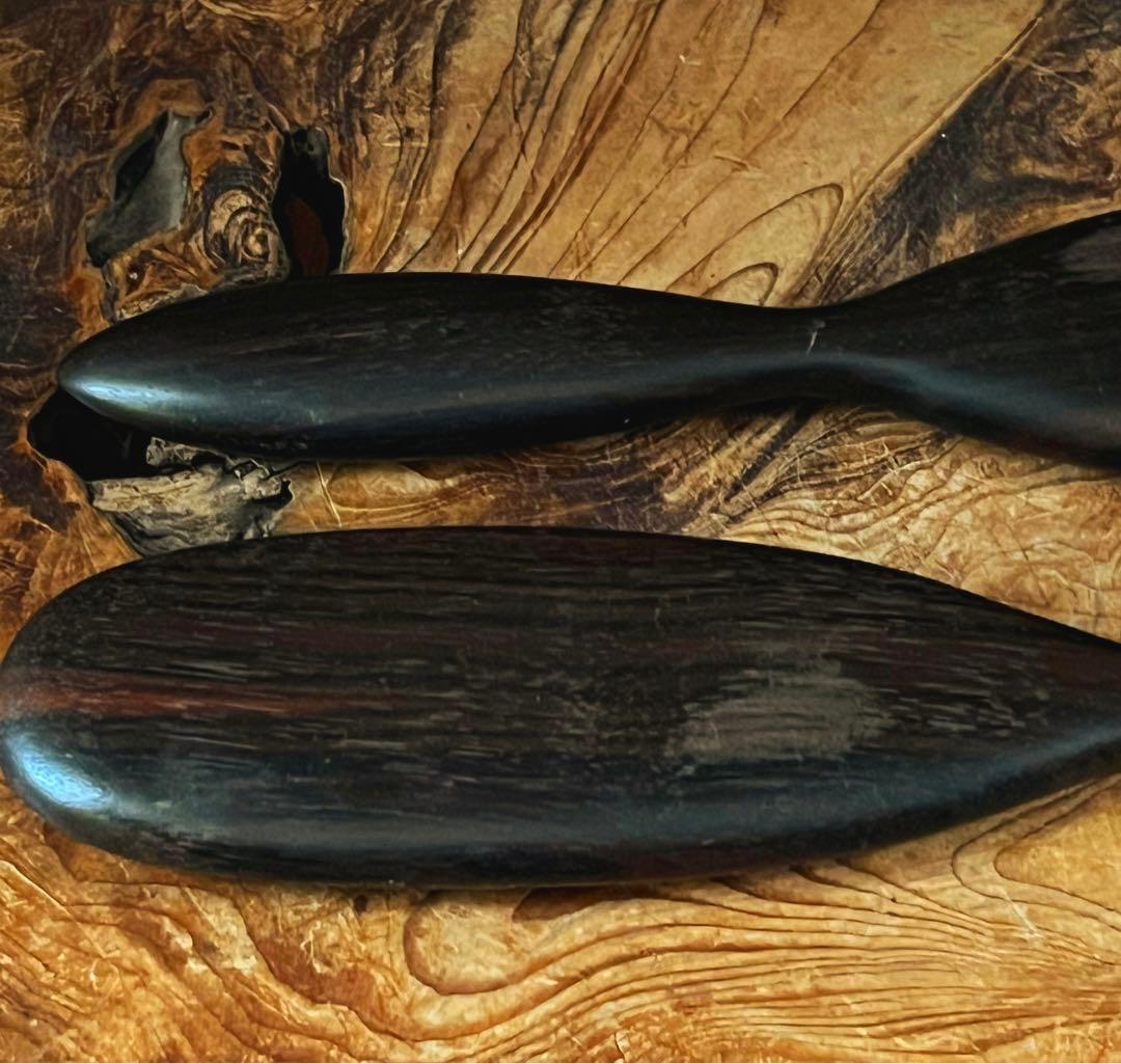 神具美術 希少 時代 小型 太鼓バチ 曲型 黒檀バチ