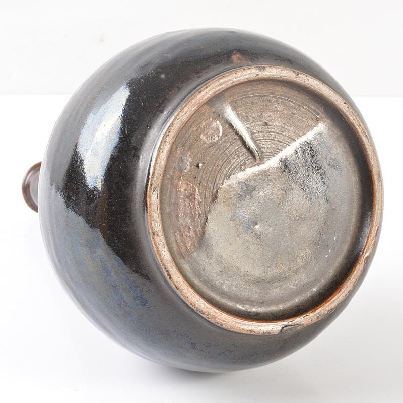 瀬戸焼　古瀬戸　黒釉　徳利　鶴首瓶　時代箱　伝来品　C　R6512