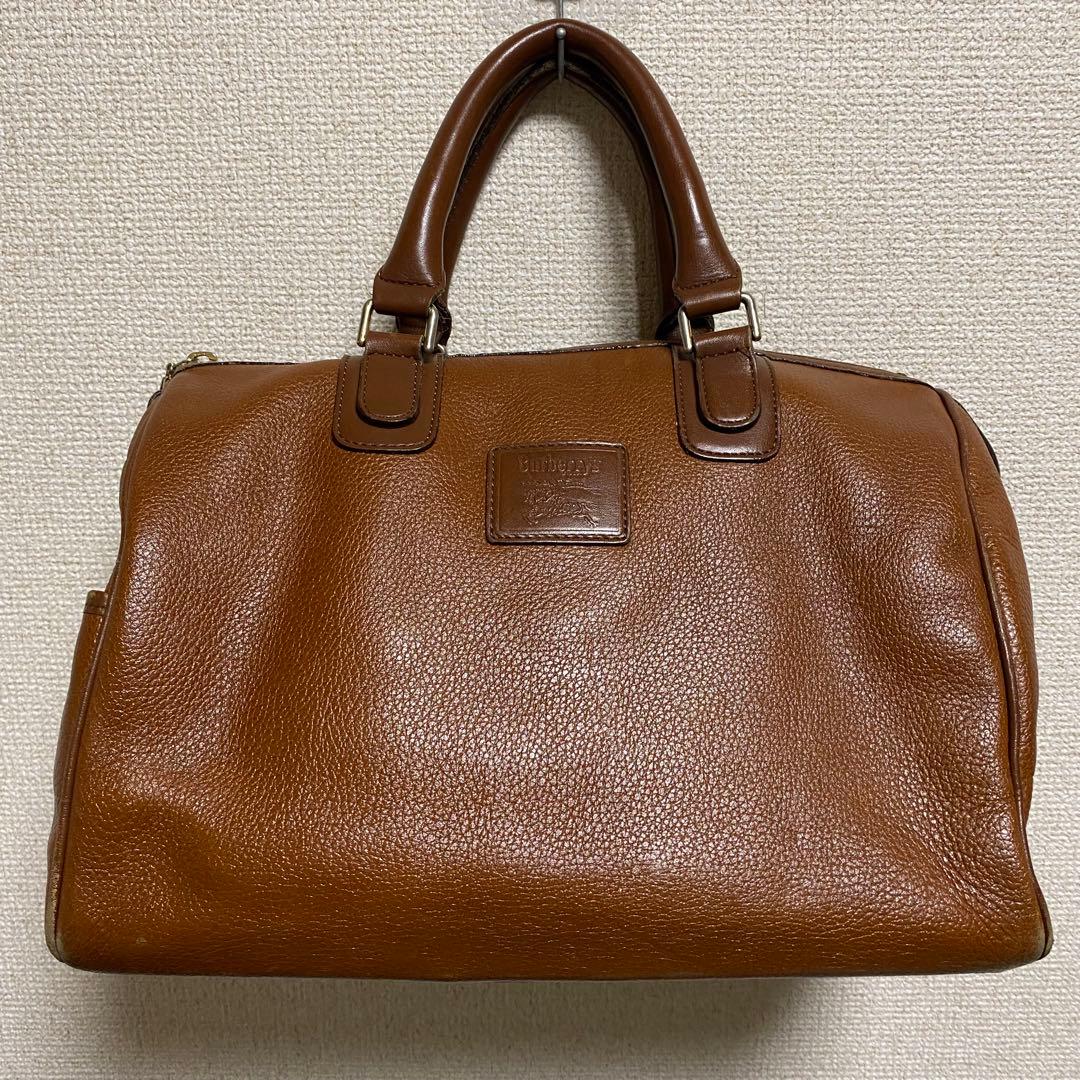 バーバリー Burberrys レザー ミニボストン ノバチェック裏地 ブラウン