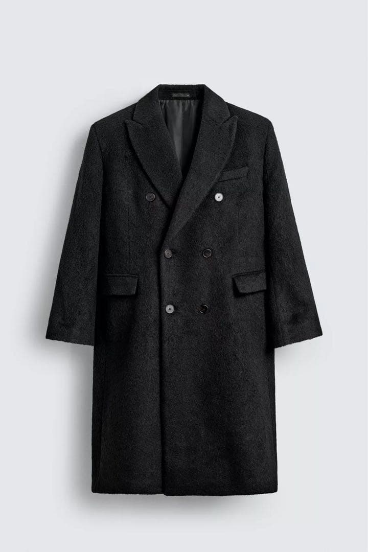 ZARA ウールブレンドダブルブレストコート 黒 ブラック S