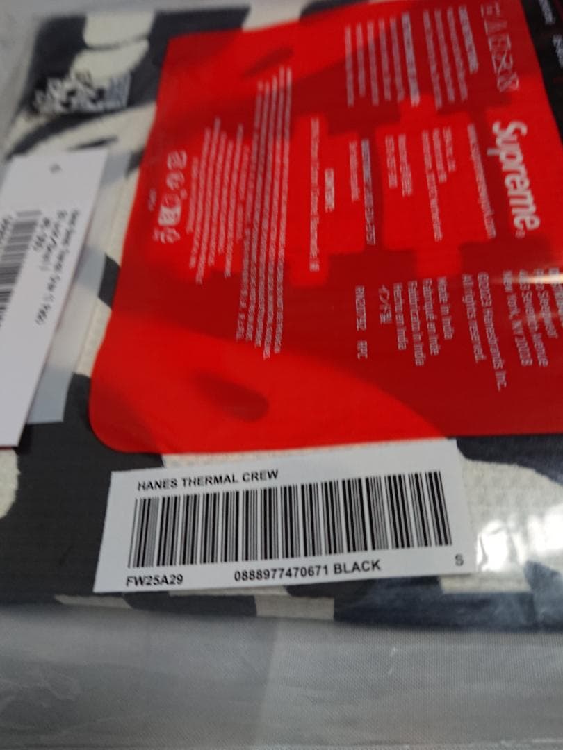 【黒・S 】Supreme Hanes Bones Thermal Crew