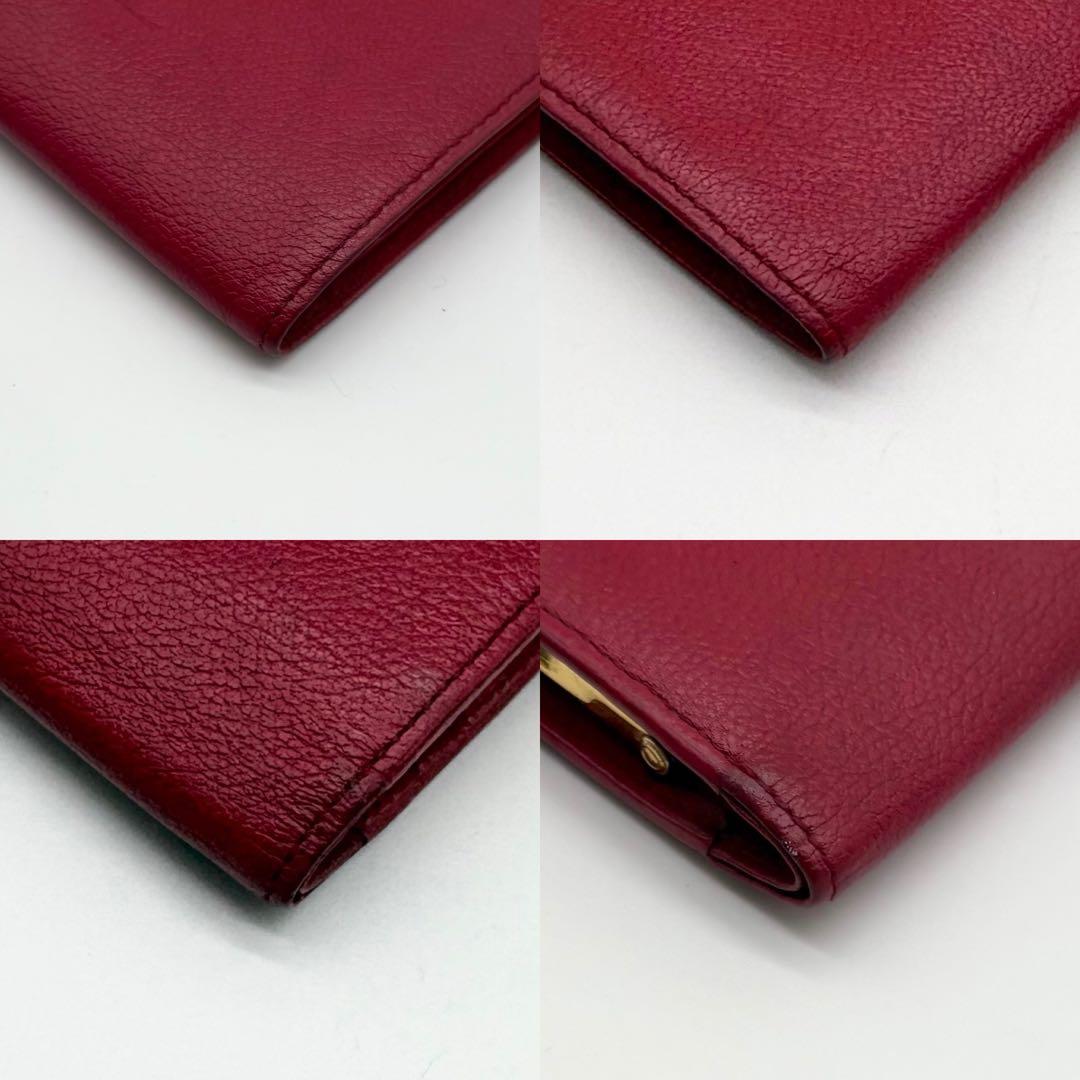 【美品】イヴサンローラン レザー カーフ 二つ折り財布 YSL ボルドー 赤