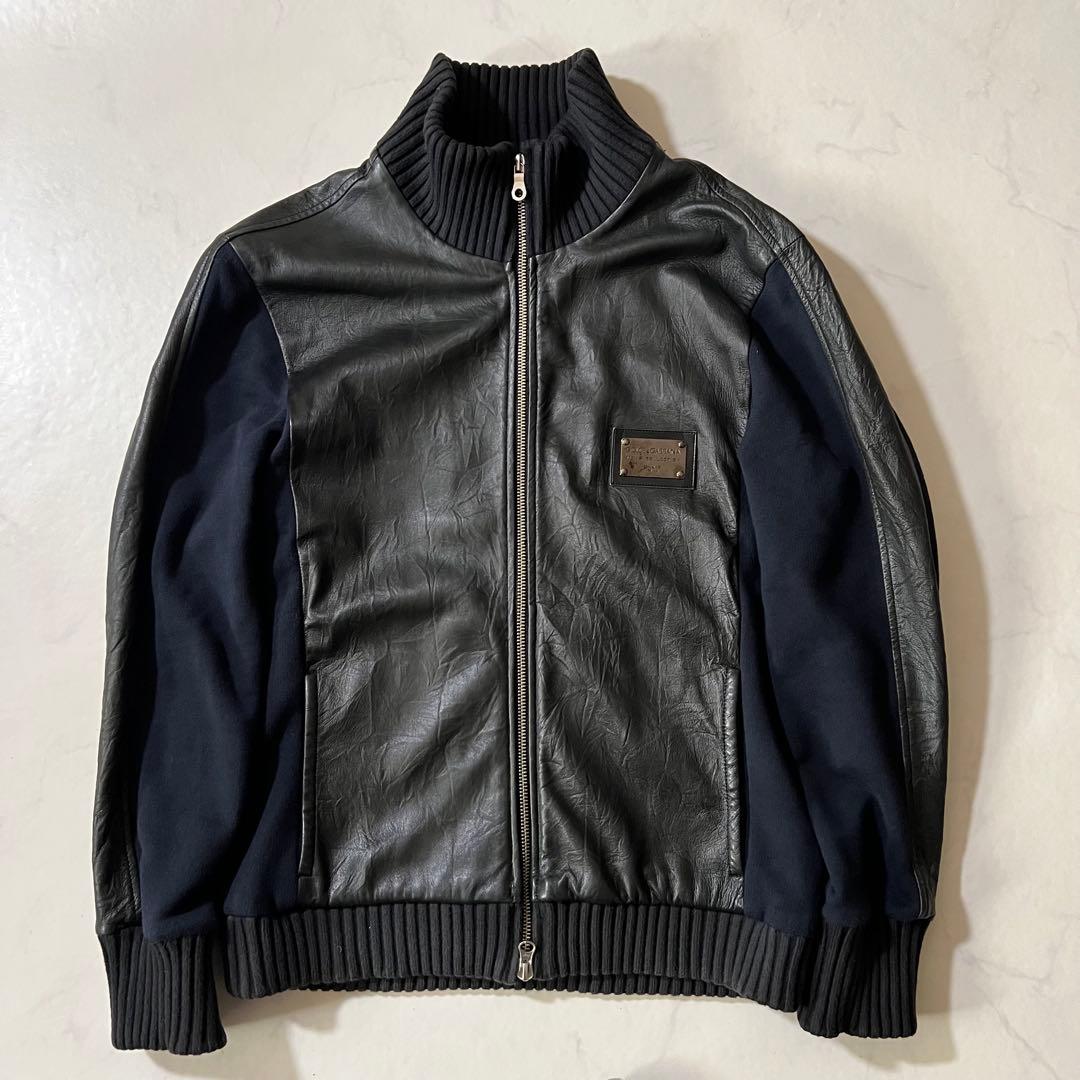 ドルチェアンドガッバーナ レザージャケット ニット スウェット切替 50サイズ