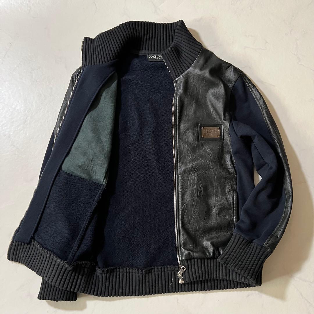 ドルチェアンドガッバーナ レザージャケット ニット スウェット切替 50サイズ