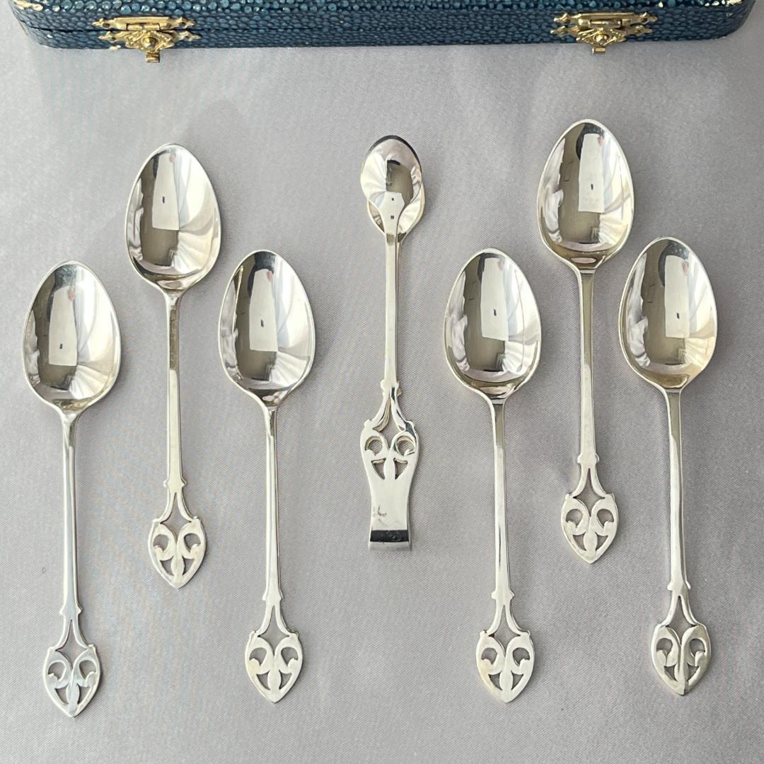 【英国】 透かしのティースプーン / シュガートング 6名用 ケース