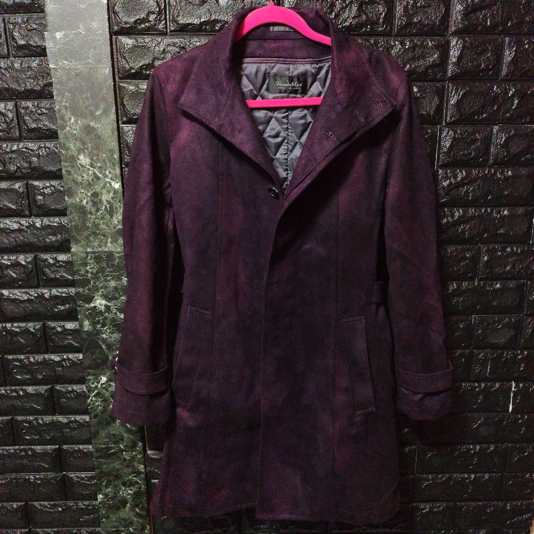 未使用に近い　トルネードマートダークパープルスエード調ムラ染めコートライナー付き