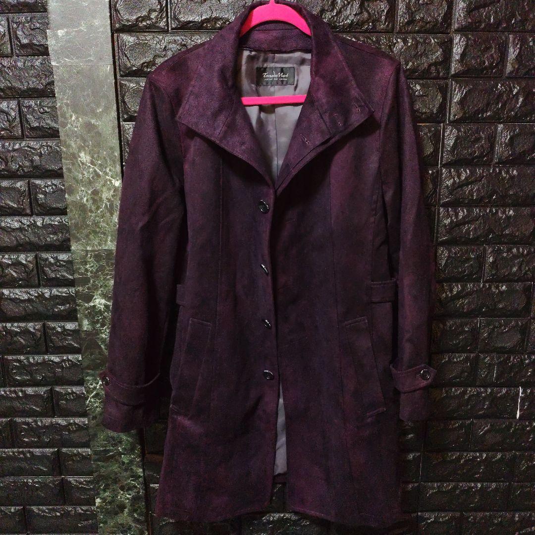 未使用に近い　トルネードマートダークパープルスエード調ムラ染めコートライナー付き