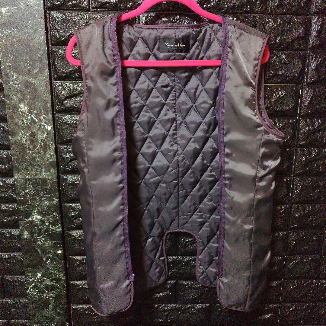 未使用に近い　トルネードマートダークパープルスエード調ムラ染めコートライナー付き