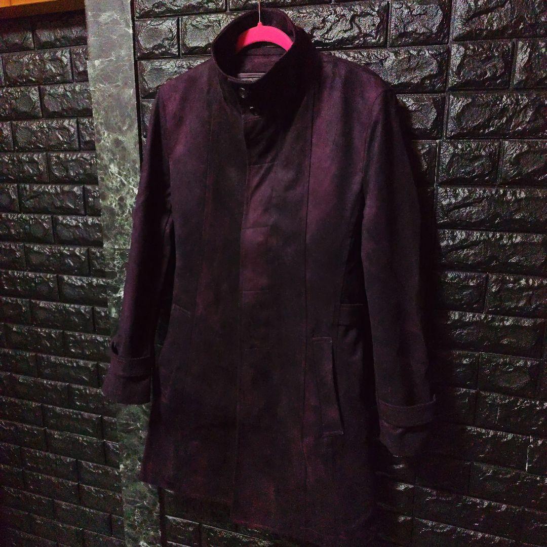 未使用に近い　トルネードマートダークパープルスエード調ムラ染めコートライナー付き