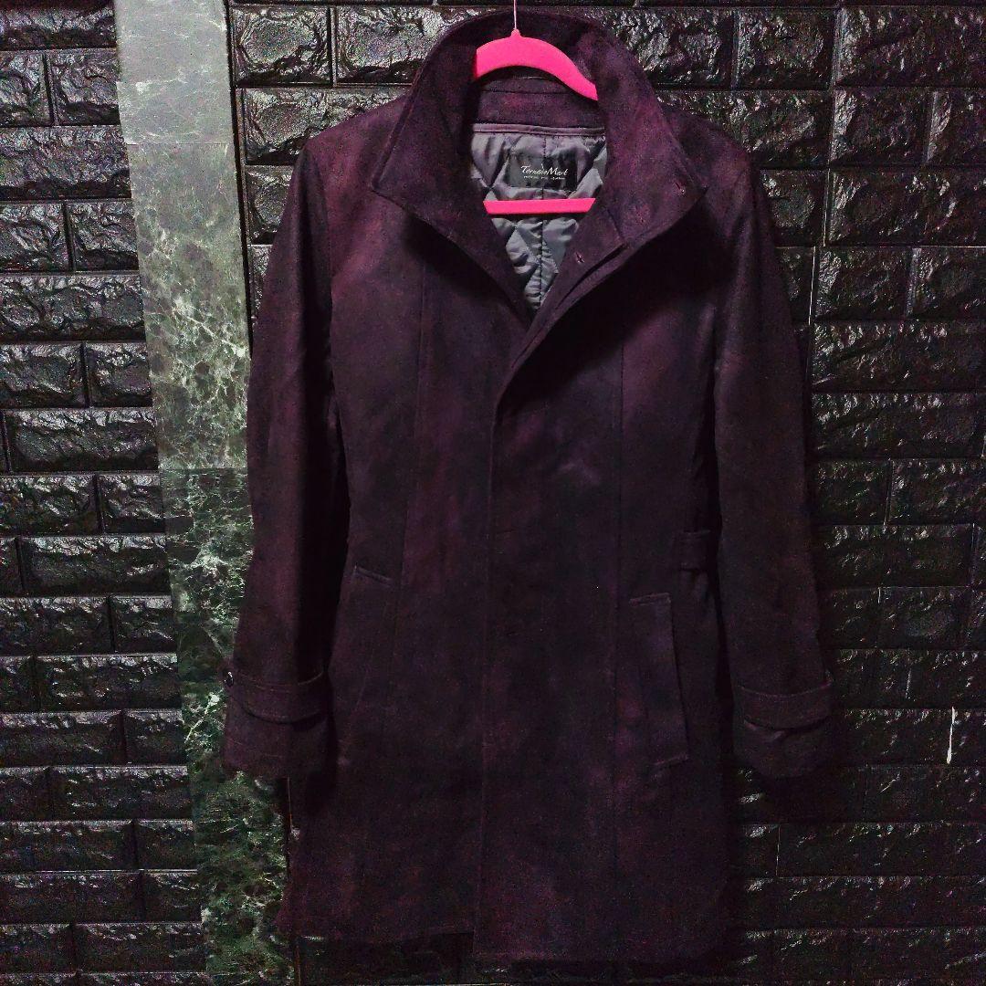 未使用に近い　トルネードマートダークパープルスエード調ムラ染めコートライナー付き